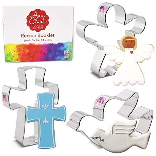 Ann Clark Cookie Cutters 宗教のクリスマス クッキー型3個セット(天使、十字架、ハト)、レシピ小冊子付き