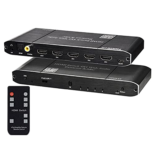 Iseebiz HDMI切替器 4入力1出力 4k・60HZ HDR対応 HDCP2.2 自動切替 音声分離 PS4pro動作確認済み 光ファイバー