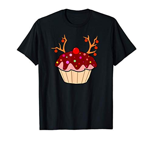 Cute Christmas Cupcake Reindeer Funny Baking Xmas Party Gift Tシャツ