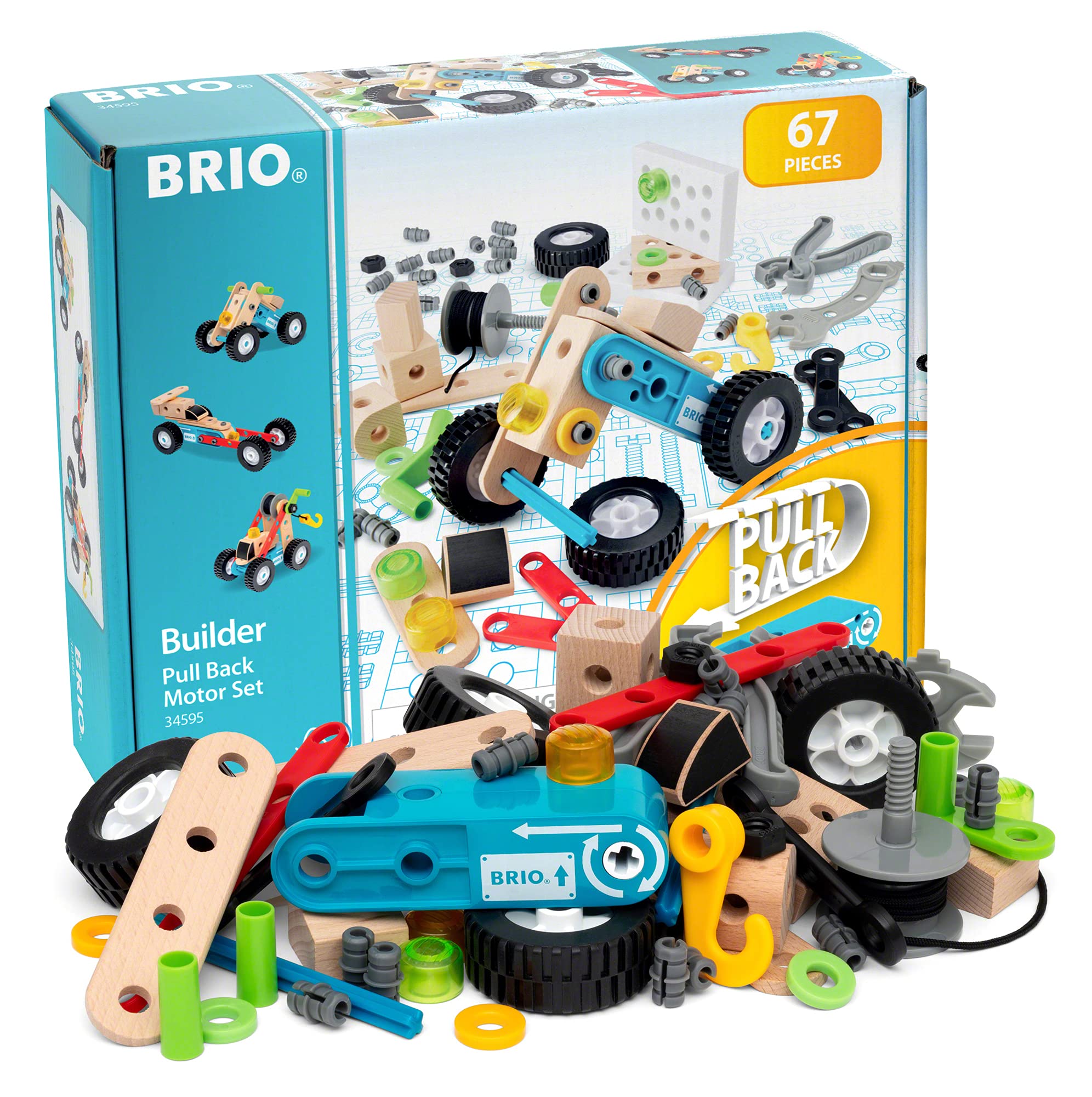 BRIO（ブリオ） ビルダー プルバックモーターセット 34595「全67ピース」対象年齢３歳〜（大工さん 工具遊び おもちゃ 知育玩具 ごっこ遊