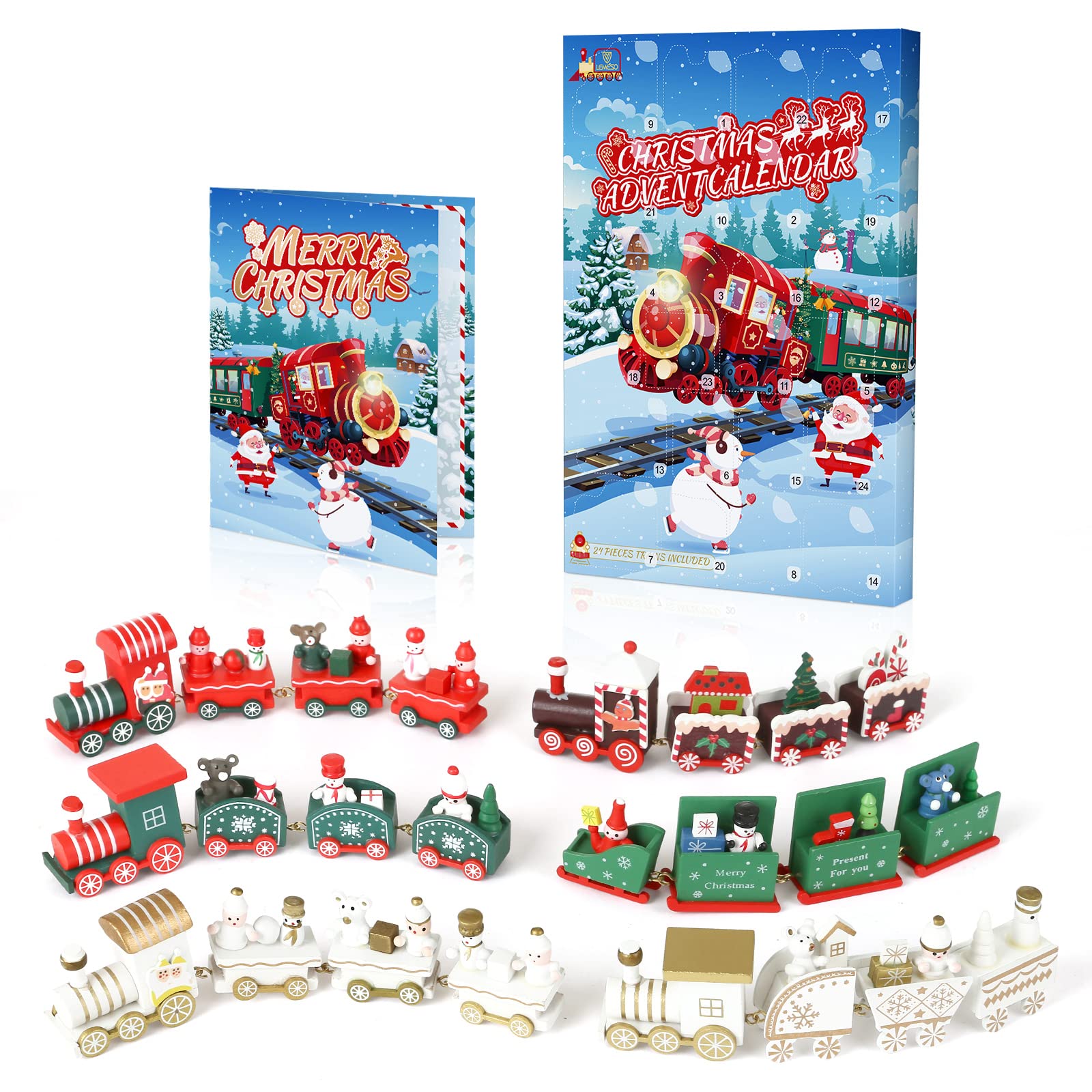 LEMESO アドベントカレンダー 2023 クリスマスプレゼント 子供 クリスマス 飾り オーナメント 飾り付け 装飾 列車 車 おもちゃ 置物 ギ