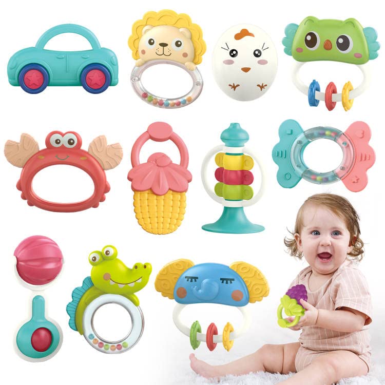 Qizebaby 赤ちゃんのおもちゃ がらがらのおもちゃ 12PCSの歯のおもちゃ 新生児用プレイセット 知育 おしゃぶり＆ラトル ベビー 6ヶ月 3