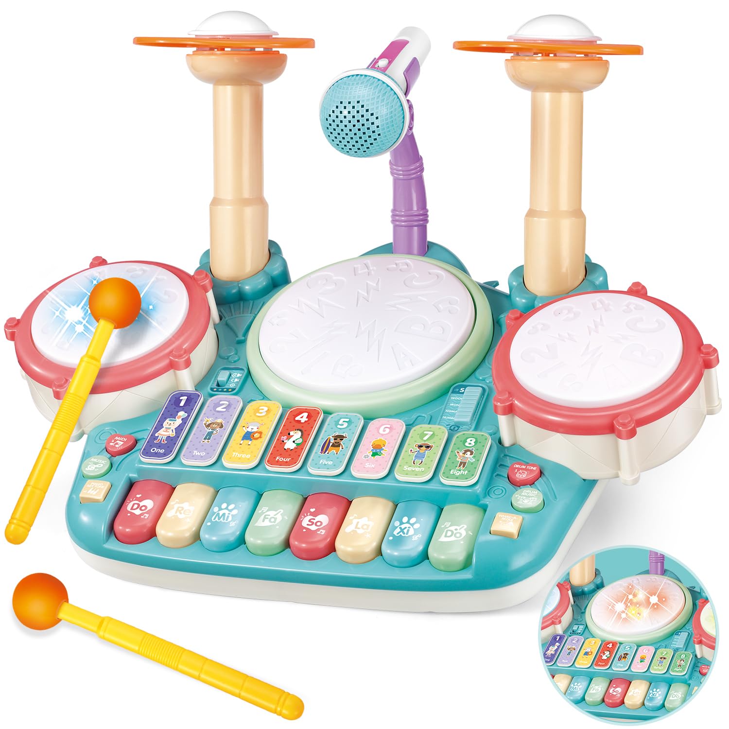 Jecimco 音楽おもちゃ 子供 多機能 ピアノ・鍵盤楽器の玩具 子ども 早期開発 知育玩具 パーカッション セット 男の子 女の子 電子 キーボ