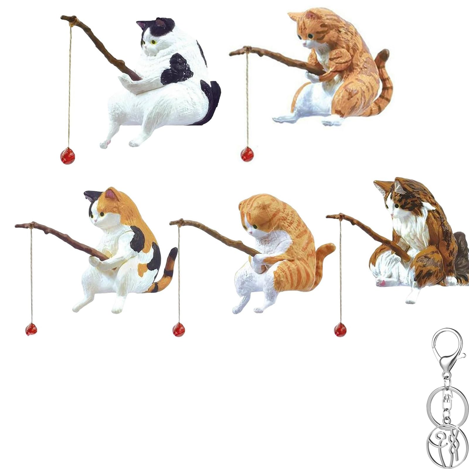 水槽 オーナメント 置物 おもちゃ フィギュア かわいい猫 釣り 猫釣り像 リアルな猫 庭の装飾 和風 樹脂製 面白いおもちゃ 水族館の装飾